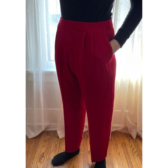 ST. John Marie Gray Dress Pants Women's 10 Red Pleated Pockets Straight Leg Knit - Picture 2 of 7